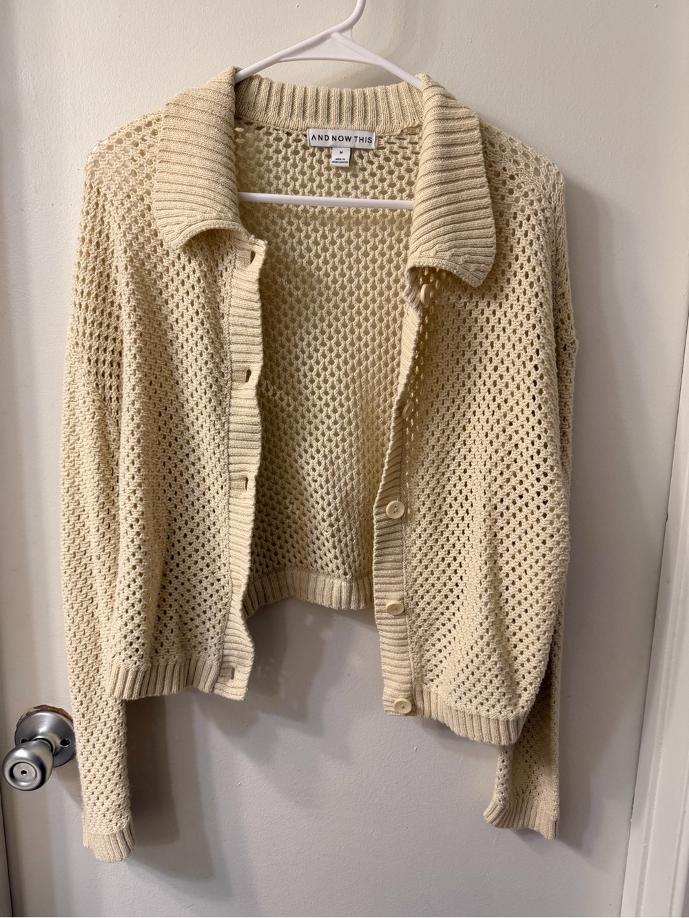 Cream Open-Knit Button-Front Sweater - Picture 4 of 4